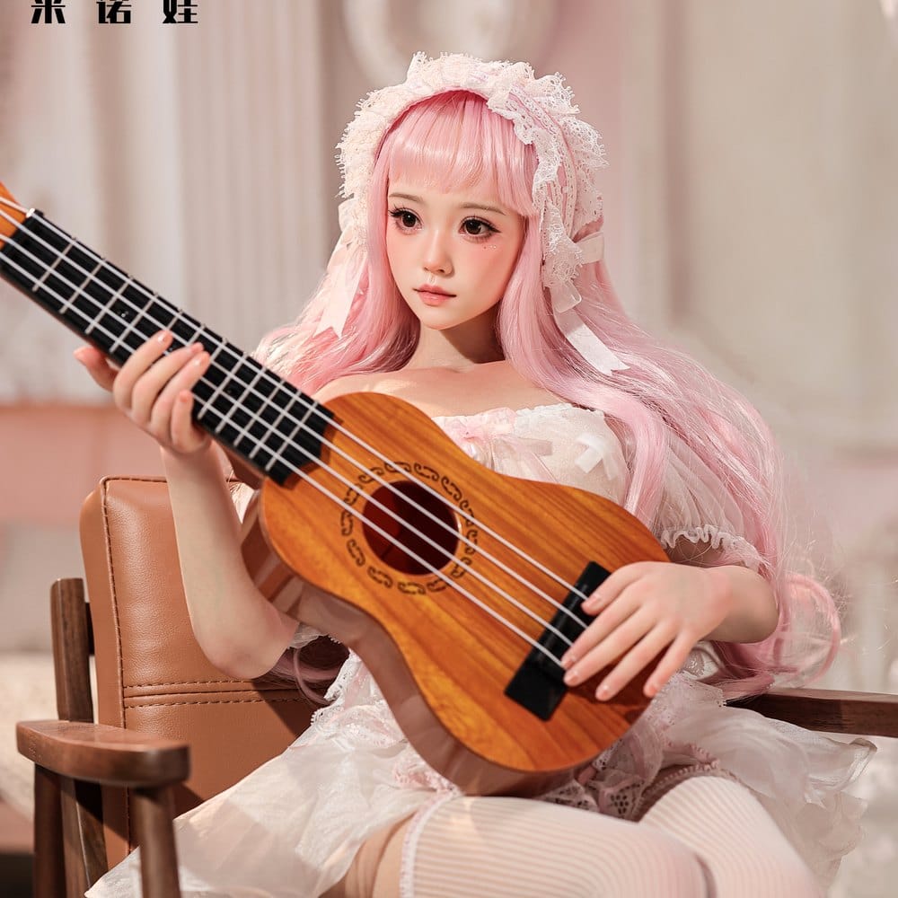 Pink-haired figure with ukulele