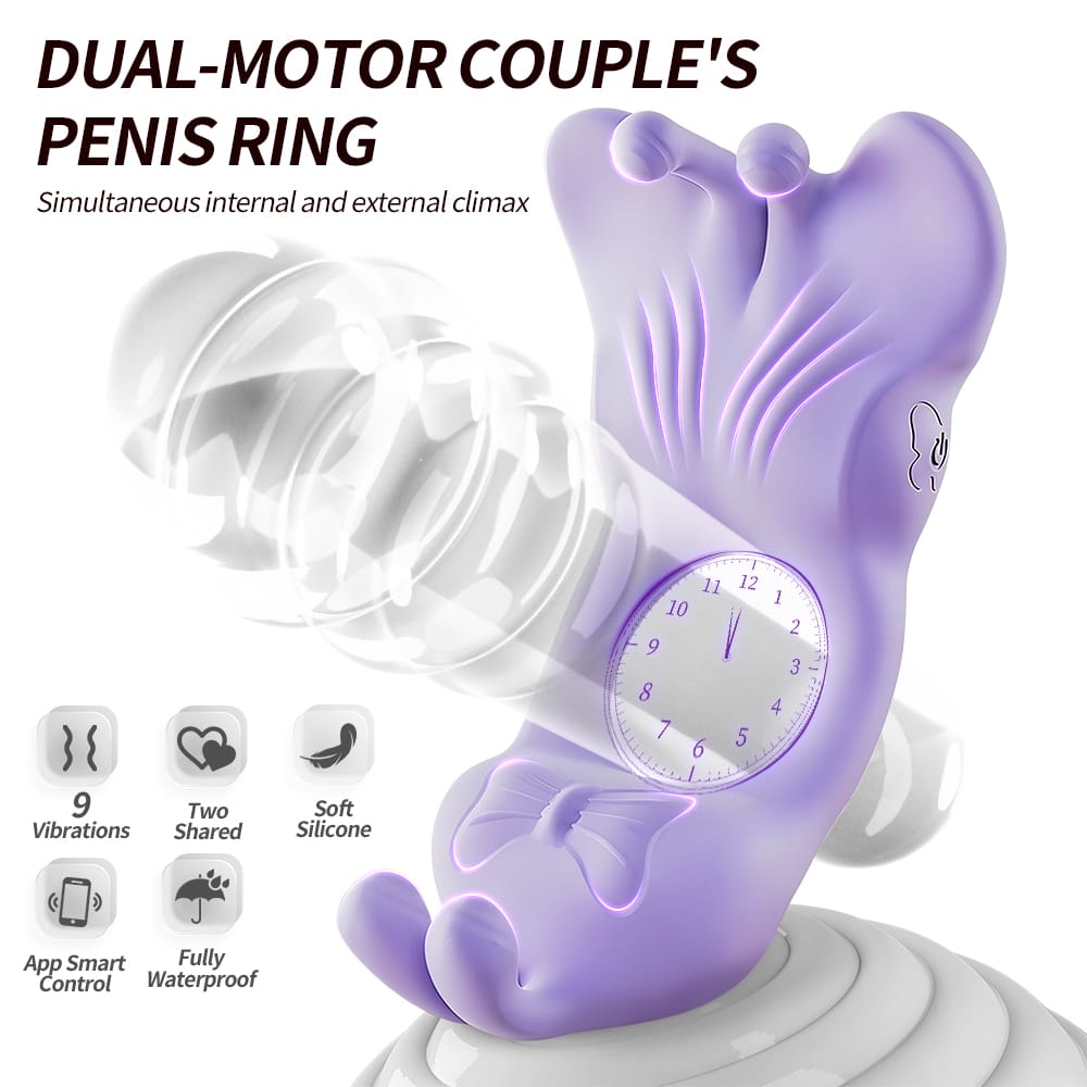Butterfly Dual-Motor Couples Vibrating Ring – App-Controlled Waterproof Silicone Ring