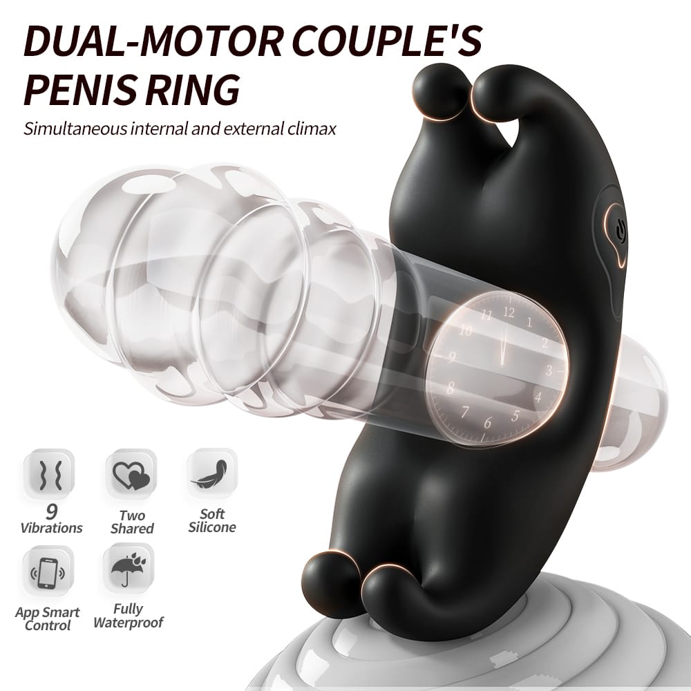 Rabbit Dual Motor Vibrating Ring for Couples – Waterproof Silicone Rabbit Ring (Black, Purple, Light Purple)
