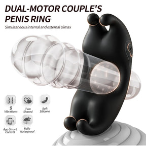 Rabbit Dual Motor Vibrating Ring for Couples – Waterproof Silicone Rabbit Ring (Black, Purple, Light Purple)