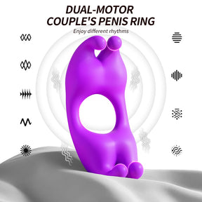 Rabbit Dual Motor Vibrating Ring for Couples – Waterproof Silicone Rabbit Ring (Black, Purple, Light Purple)