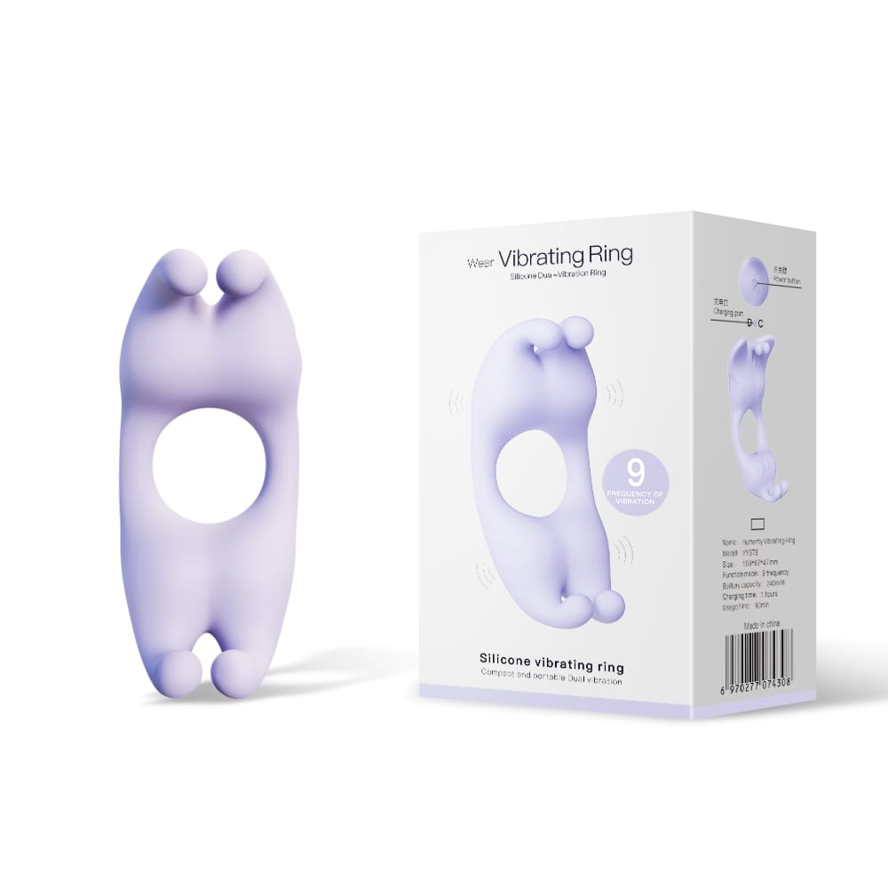 Rabbit Dual Motor Vibrating Ring for Couples – Waterproof Silicone Rabbit Ring (Black, Purple, Light Purple)