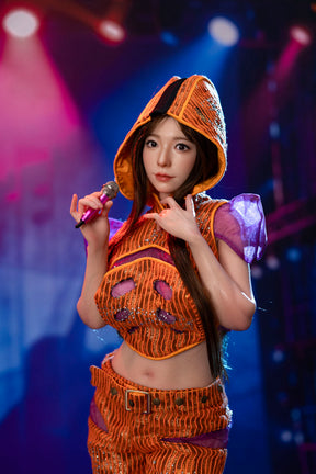 Collectible figure in hooded stage costume with microphone