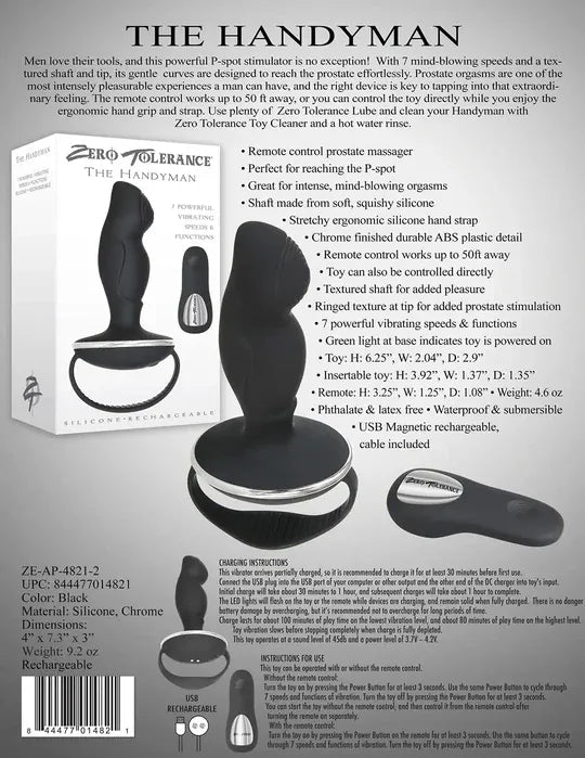 Zero Tolerance - The Handyman Remote Control Prostate Massager (Black)