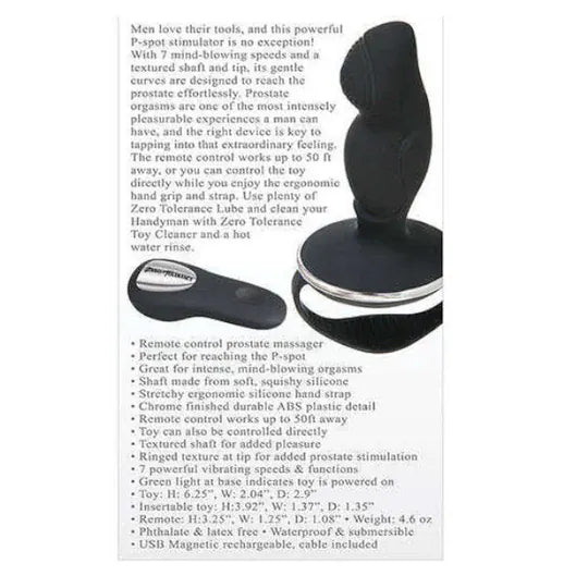 Zero Tolerance - The Handyman Remote Control Prostate Massager (Black)
