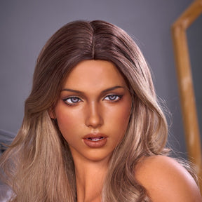 Irontech Flirty Lady 166cm collectible silicone figure, S44 Molly face close-up with golden-brown hair