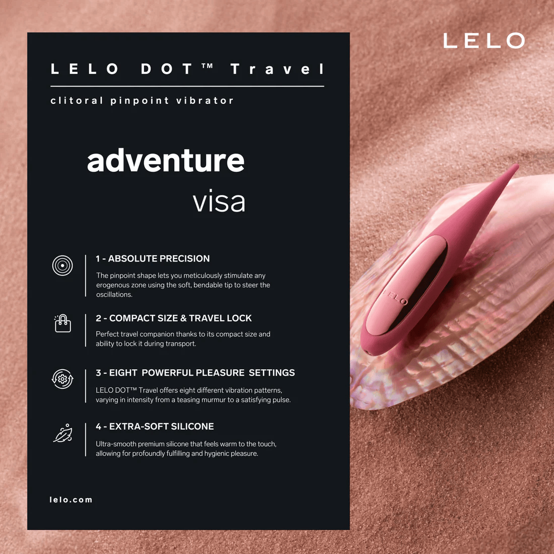 Lelo - Dot Travel Rechargeable Clitoral Pinpoint Vibrator Purple and Pink