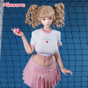 Figure with golden twin curls in tennis outfit