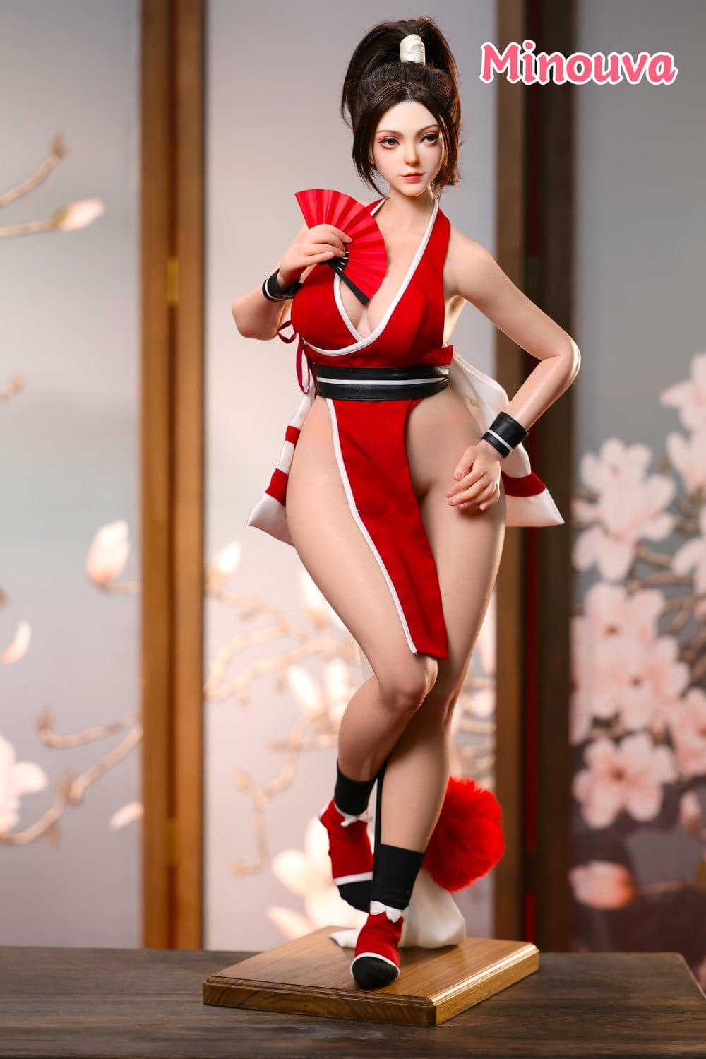Full-length pose in crimson costume