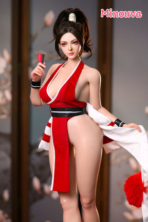 Figure in crimson costume with white sash