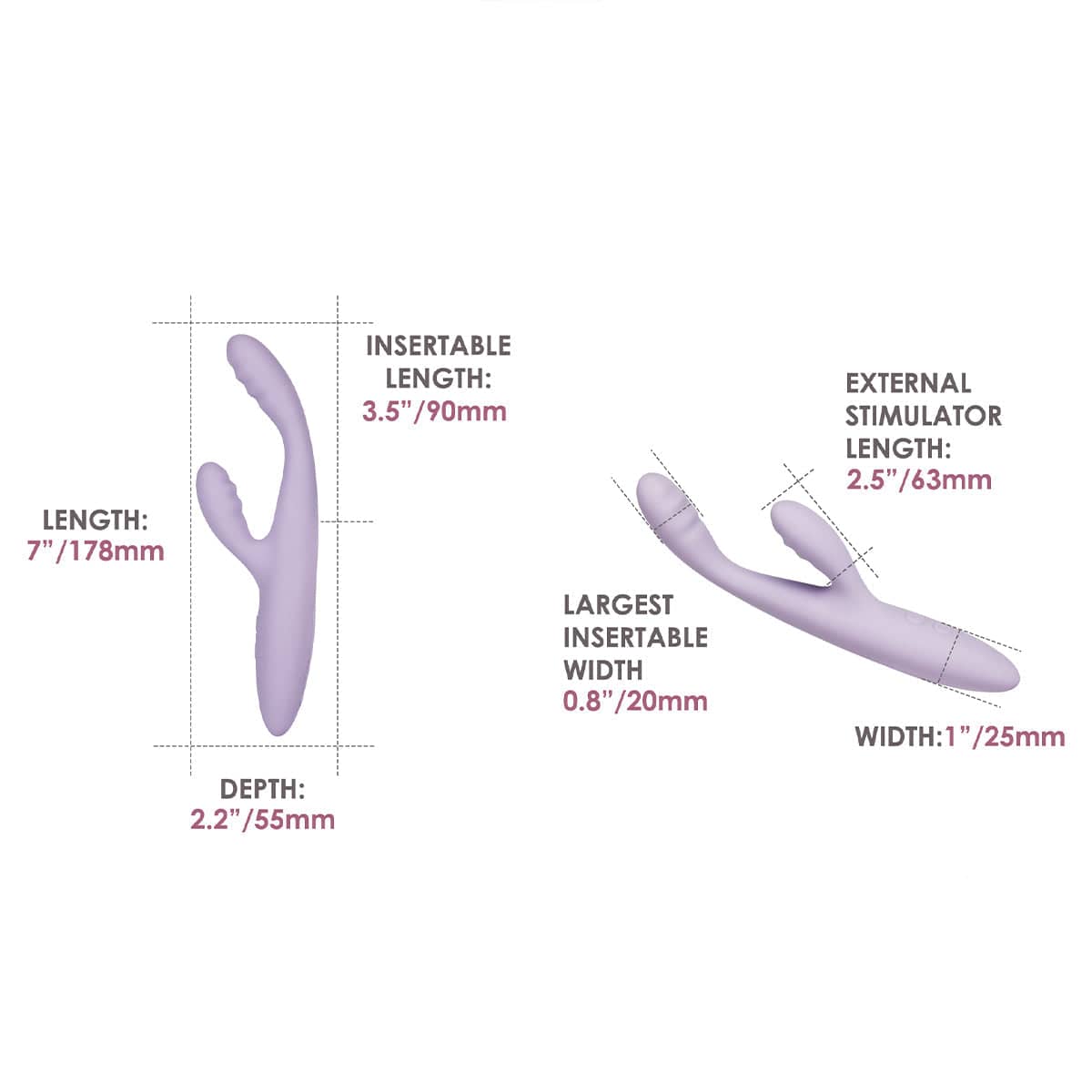 SVAKOM Cici+ 2 App-controlled Slim Rabbit Vibrator Pastel Lilac Cici+ 2 应用程序控制纤细兔形振动棒 – 柔和丁香紫