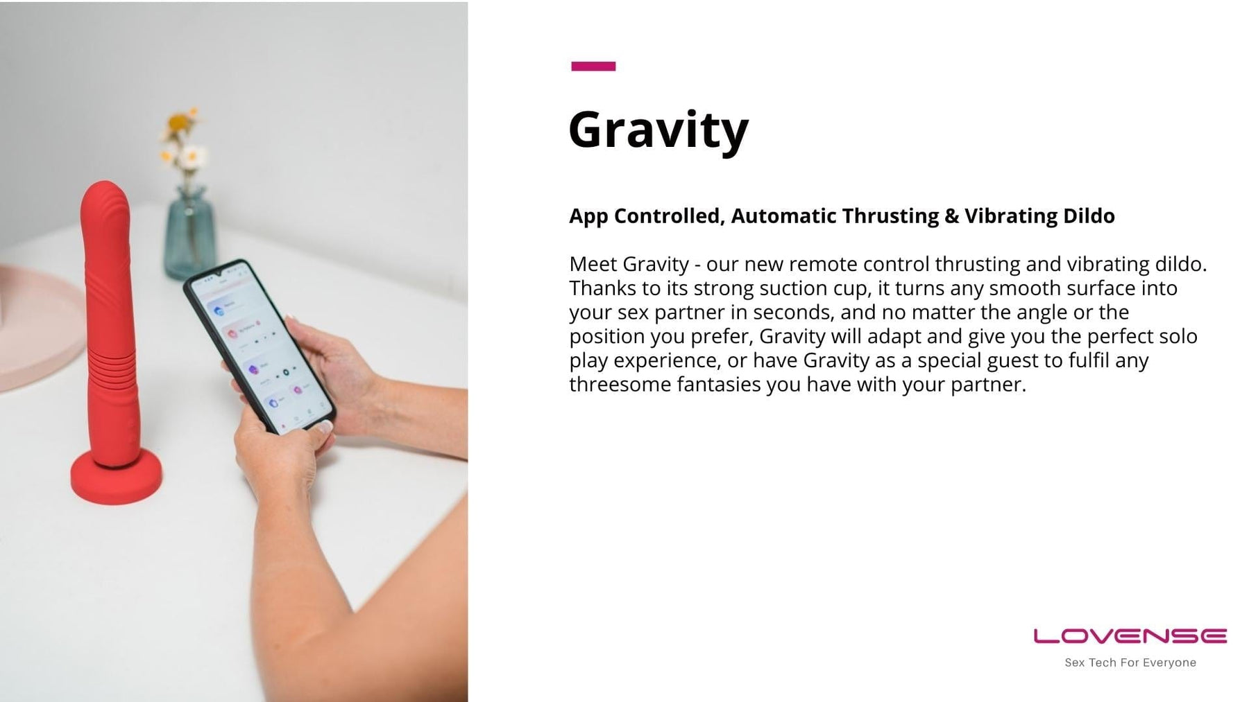Lovense Gravity App controlled, automatic thrusting & vibrating dildo