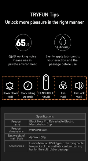 TRYFUN BLACK HOLE PRO Retractable Electric Masturbation Cup