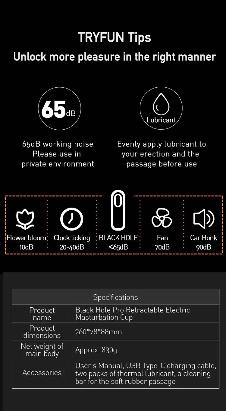 TRYFUN BLACK HOLE PRO Retractable Electric Masturbation Cup
